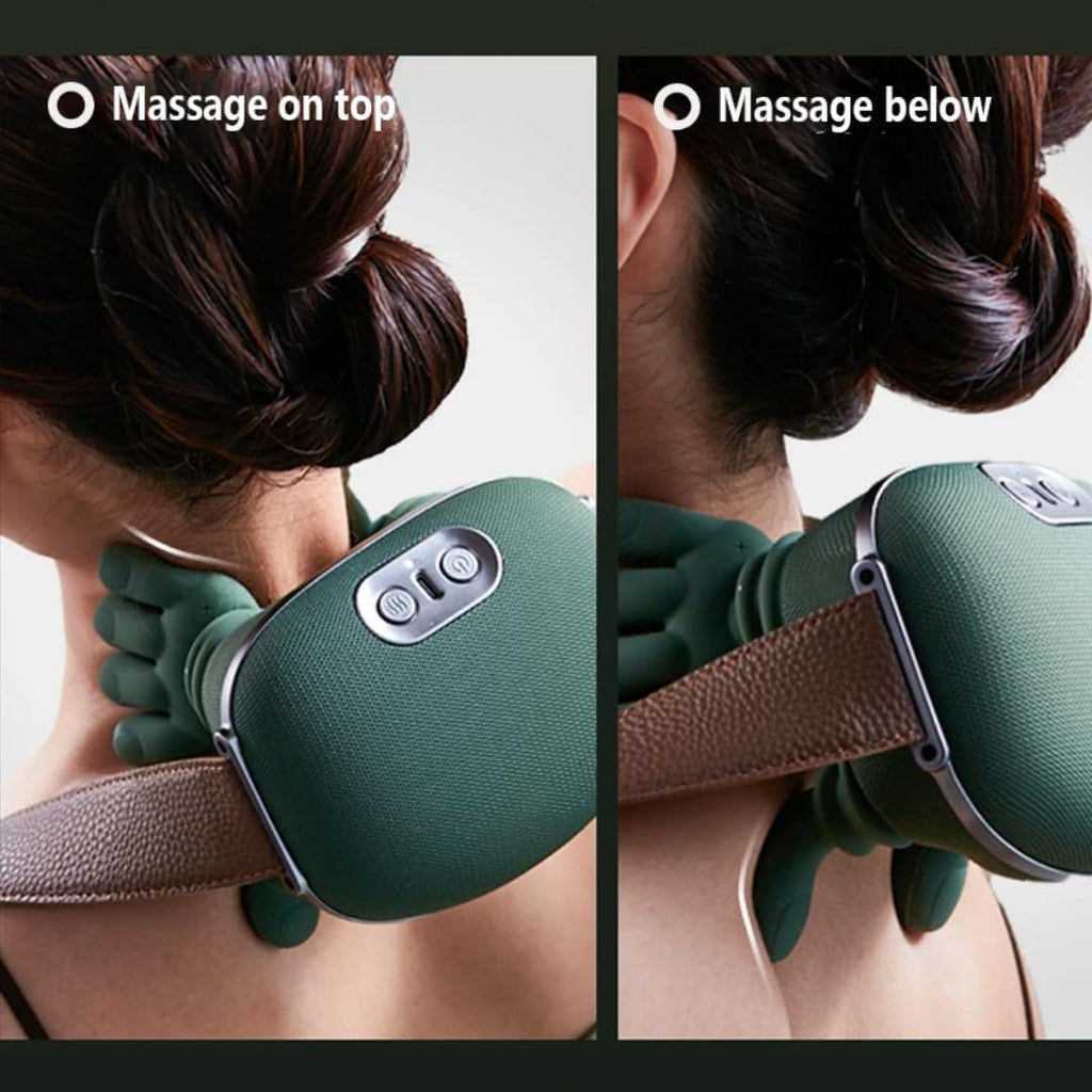 Kalmora - Bionic Heated Massager, Portable Shiatsu Neck and Back Massager, Electric Deep Tissue 4D Kneading Massage, Simulated Human Hand Design for Pain Relief and Muscle Relax (Green)