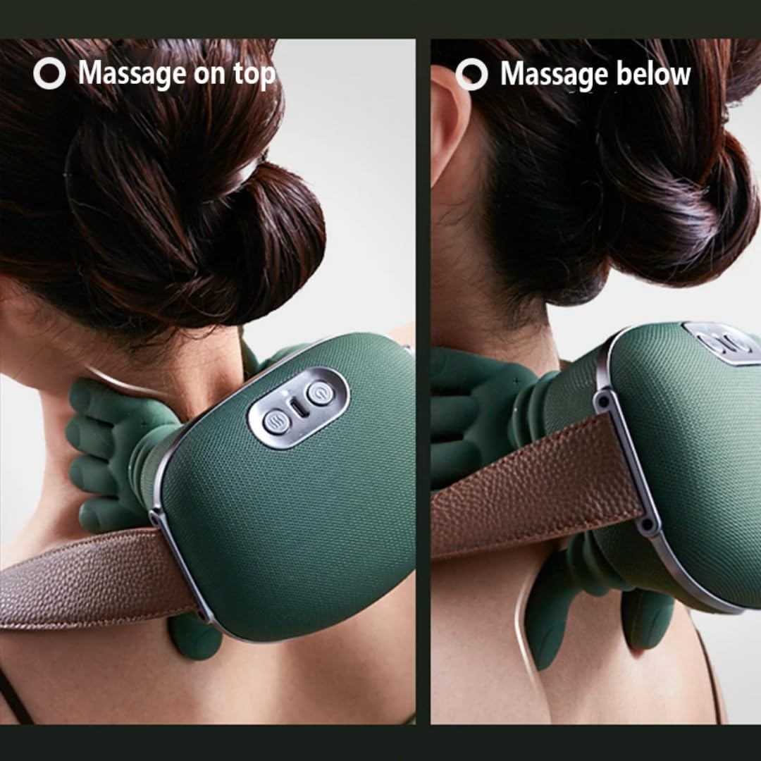 Kalmora - Bionic Heated Massager, Portable Shiatsu Neck and Back Massager, Electric Deep Tissue 4D Kneading Massage, Simulated Human Hand Design for Pain Relief and Muscle Relax (Green)